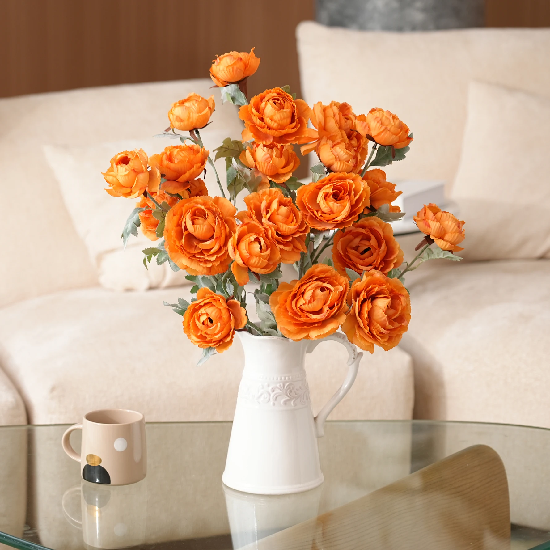 H2024 البرتقال الشمبانيا الحرير الاصطناعي الورد الفاوانيا زهرة باقة اليد ديكور المنزل ترتيب الزفاف المواد DIY بها بنفسك اكسسوارات #3