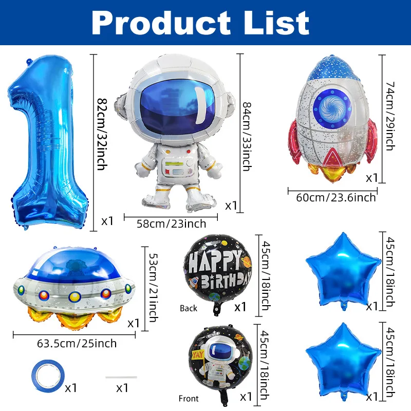 10-teiliges Ballon-Set mit Weltraummotiv – Raketenballons aus Aluminiumfolie für Kindergeburtstagsparty-Dekorationen, Astronauten-Partyzubehör – Detail 2