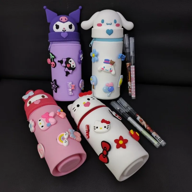 

Sanrio kawaii Hello Kitty Kuromi high-looking cartoon large-capacity cute silicone pencil bag retractable stationery bag gift