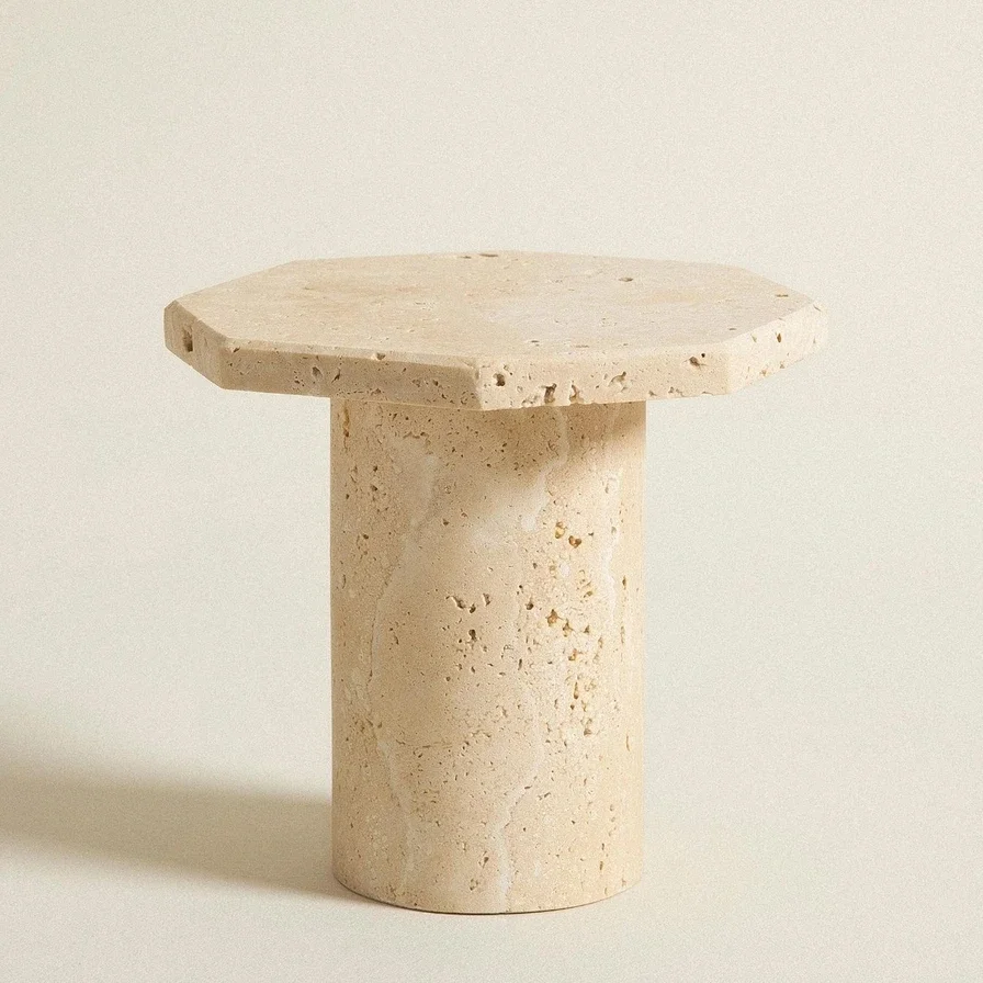 【Natural】Wholesale Travertine Natural Marble Stand, Octagon Display for Home Hotel Decoration Ornaments