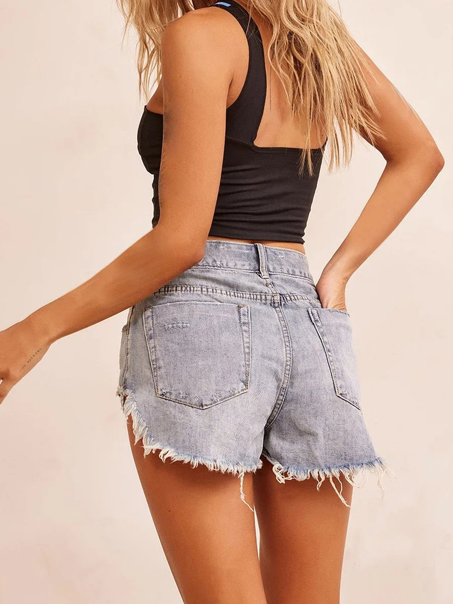 Pop Women S High Waist Ripped Shorts Vintage Frayed Hem Jean Short Pants For Summer Holiday Party Outdoor Wear