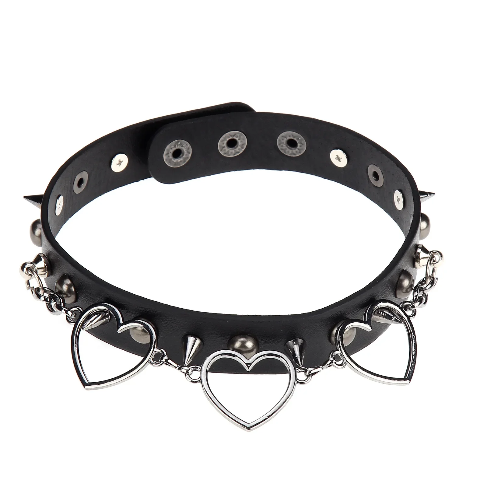 Harajuku  Punk Rock and roll Fashion Individuality Exaggerate  Peach heart Rivet  Gothic Leather Pendant Choker Collarbone chain