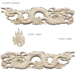 3pcs/set Chinese Wood Carving Imitation Antique Solid Wood Decal Double Dragon Play Beads Home Decoration Custom Wood Relief