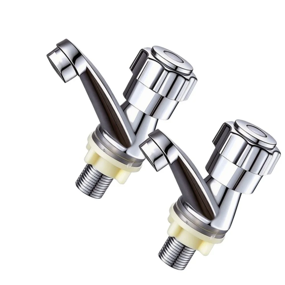 2pcs Zinc Alloy Bathroom Sink Faucets Silver Finish Single Cold Water Tap Set for Basin Use Compact 15 15 5cm Size Easy Setup
