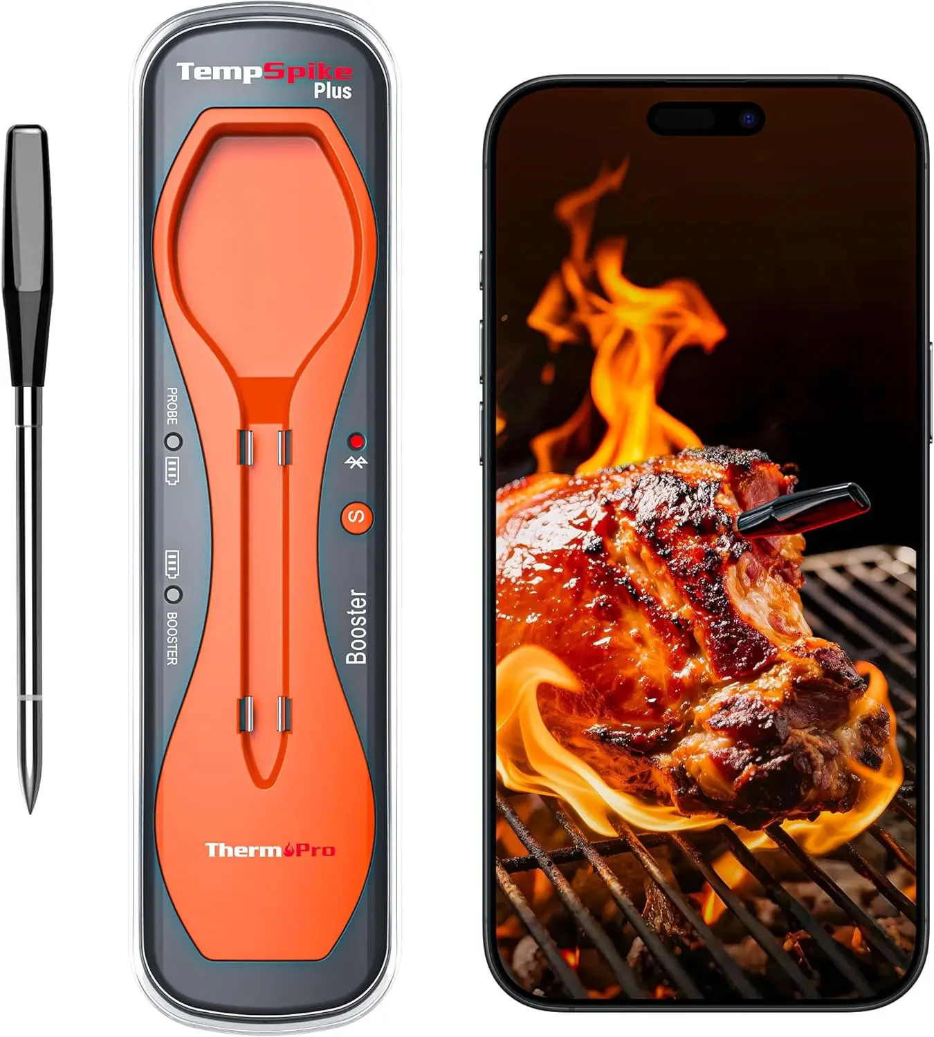 

Wireless Meat Thermometer with 600FT Range, Ultra-Thin Probe for BBQ Grill Smoker Oven Cooking