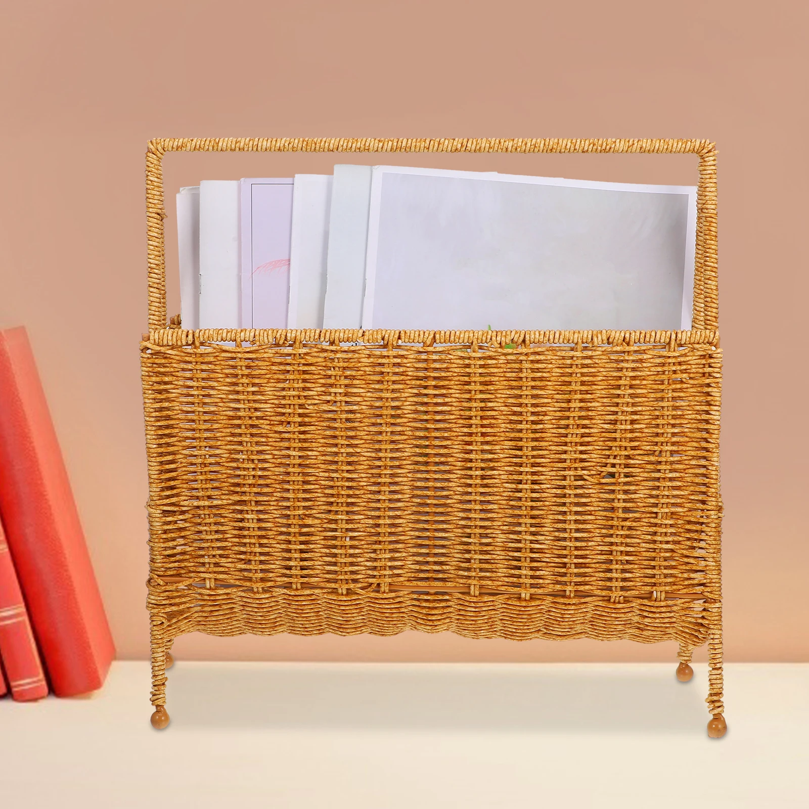 

Woven Storage Rack Magazine Holder Large Capacity Basket Home Decor Bathroom Floor Boho Book Bins Plastic File Holders