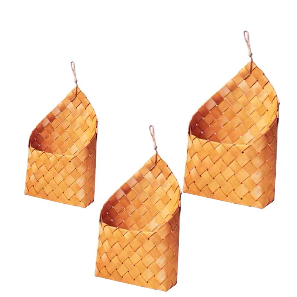 

3pcs Wall Hanging Storage Basket Large Medium Small Woven Letter Kitchen Balcony Retro Style Nordic Decor Vegetable Ginger