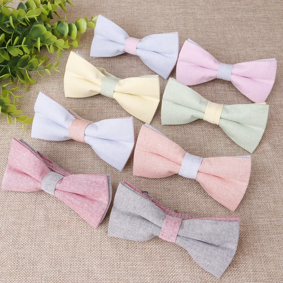 Cotton hemp collar plain color elegant new fashion color matching small fresh bow couple color matching bow tie