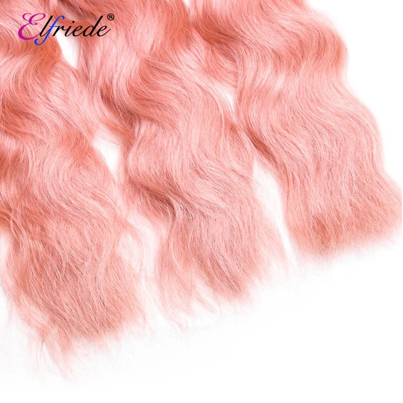 Elfriede #T1B/Gold Pink Natural Wave Ombre Hair Bundles with Closure Human Hair Sew In Wefts 3 Bundles with Lace Closure 4x4