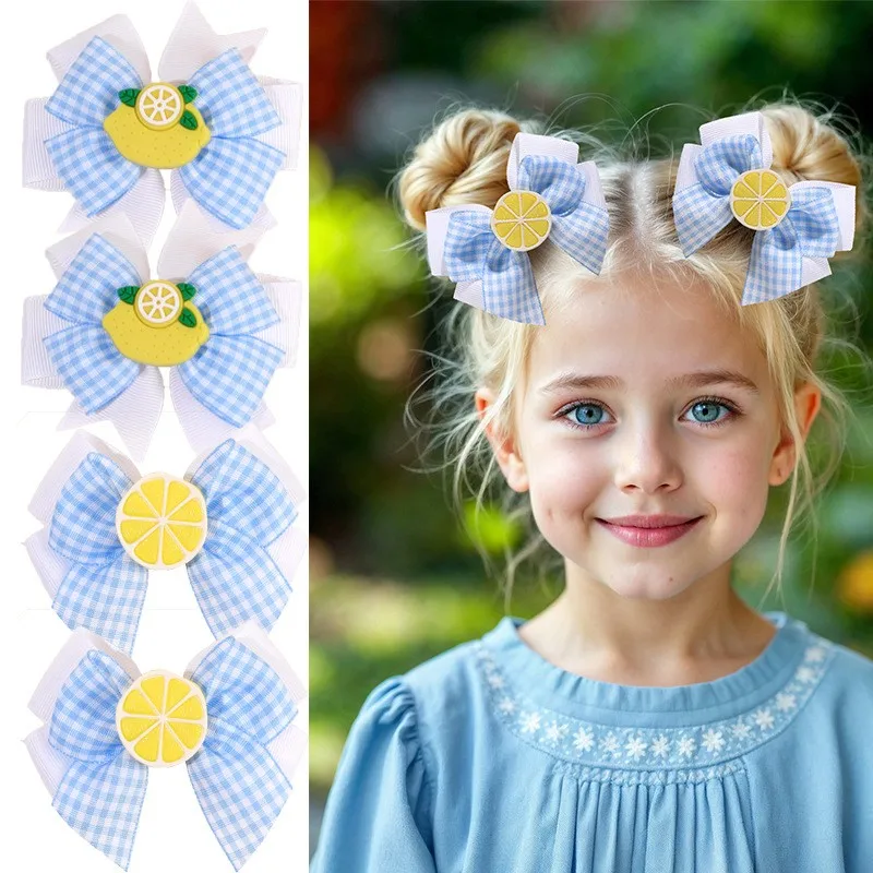 36pc-tartan-plaid-print-bow-hair-clips-for-girls-lemon-charm-kids-spring-hairpins-barrettes-hair-accessories-bulk-pack