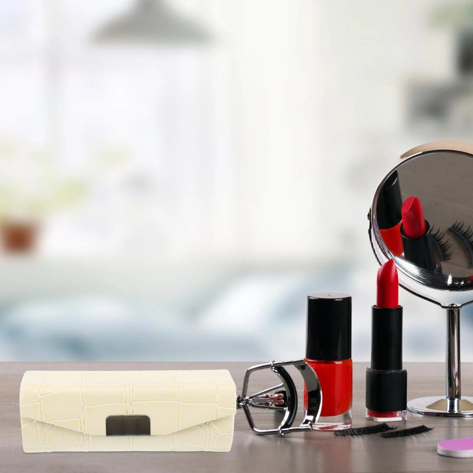 

Маленький футляр для помады с зеркалом, из ПУ и цинкового сплава, портативный органайзер для макияжа для путешествий, минималистичный стиль, чехол-держатель для помады