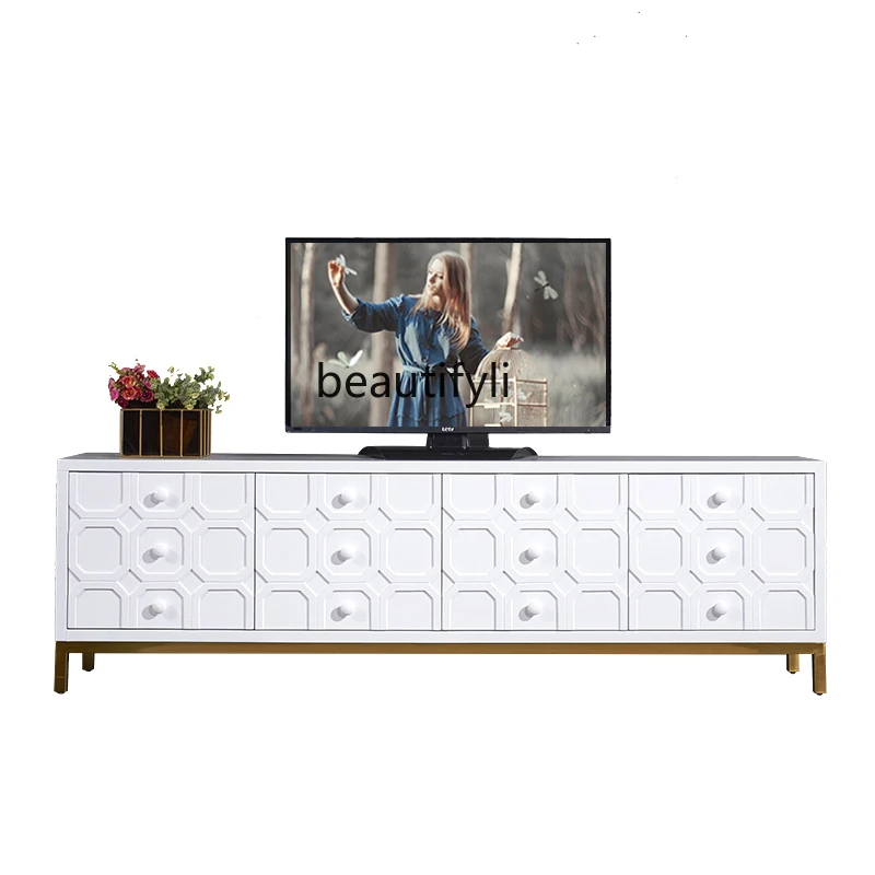 

Light luxury TV cabinet coffee table combination living room locker simple solid wood floor cabinet