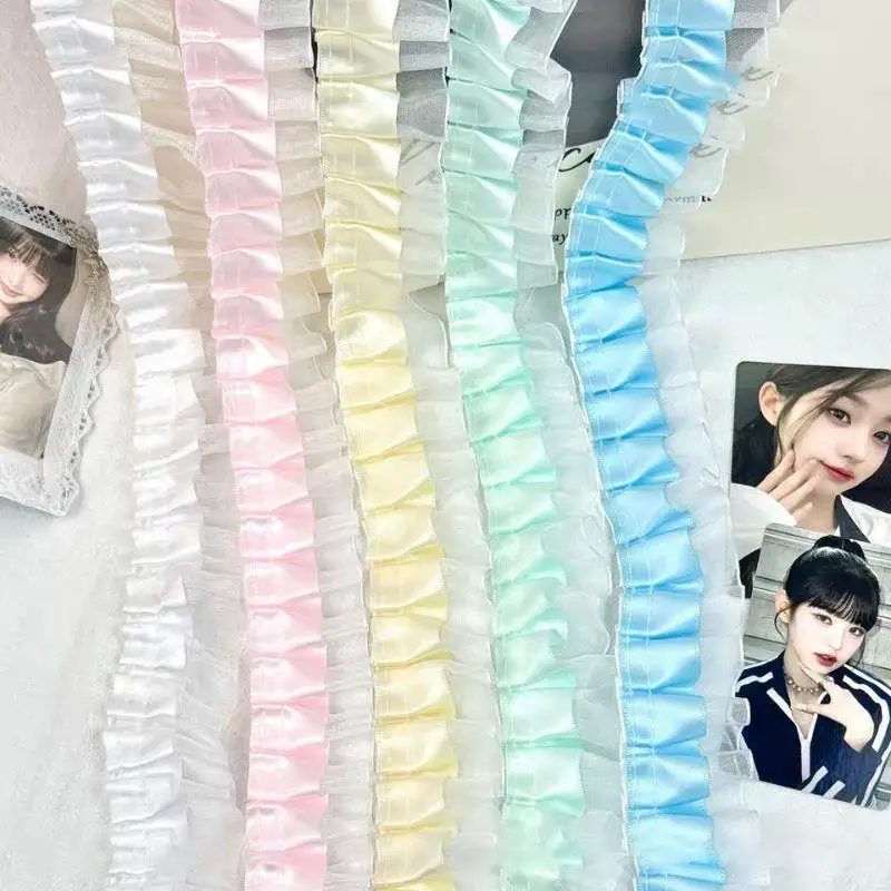 1 متر 4 سنتيمتر واسعة الأورجانزا الساتان مطوي شريطة من الدانتيل لوليتا أكياس النسيج الزخرفية كشكش تقليم DIY Ita حقيبة ديكور مواد التعبئة والتغليف #2