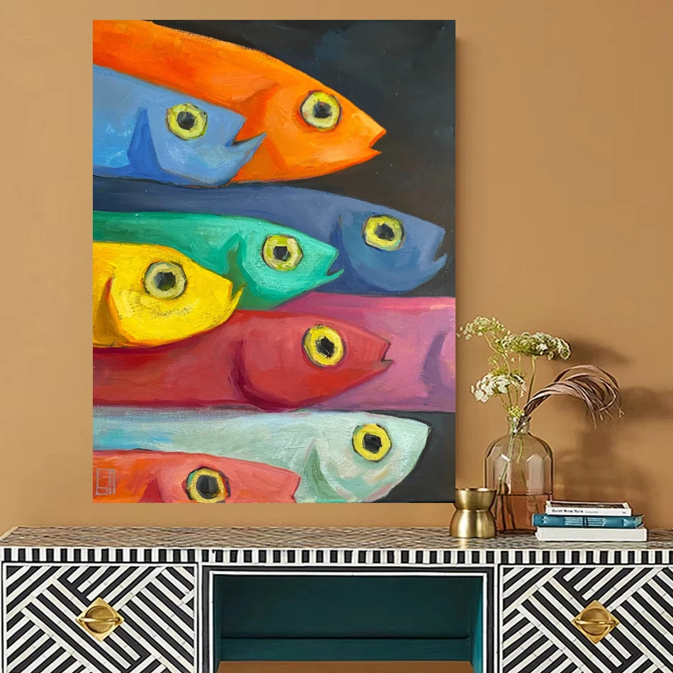 Colorful Fish Jigsaw Puzzle Modern Abstract 500/1000/1200/2000 PCS Wall Decor for Living Room Bedroom Gift No Frame
