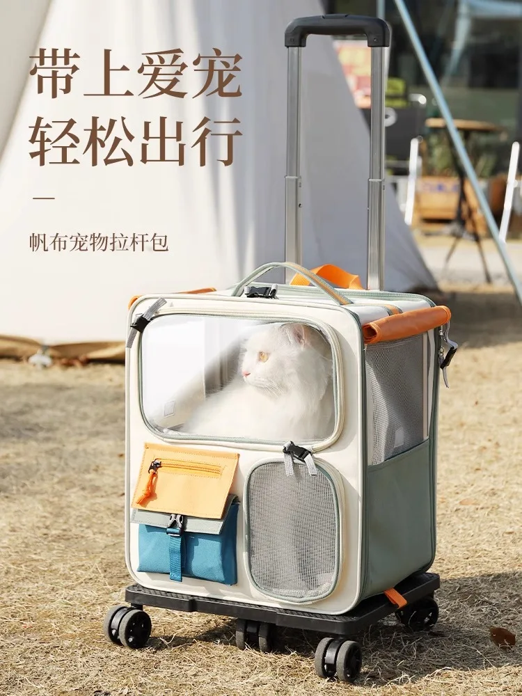 Pet cat out trolley bag high value new portable dog luggage case trolley large capacity shoulder cat bag.