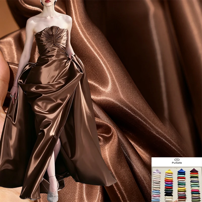 Tela Satén Líquido Brillante de Lujo Color Marrón Tierra, Tela Satén Reflectante Galaxy para Diseño de Vestidos y Trajes, Ancho 1.5M