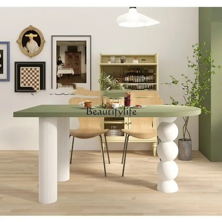

yj32 Cream wind semicircular island table French living room solid wood simple rock slab light luxury high-end