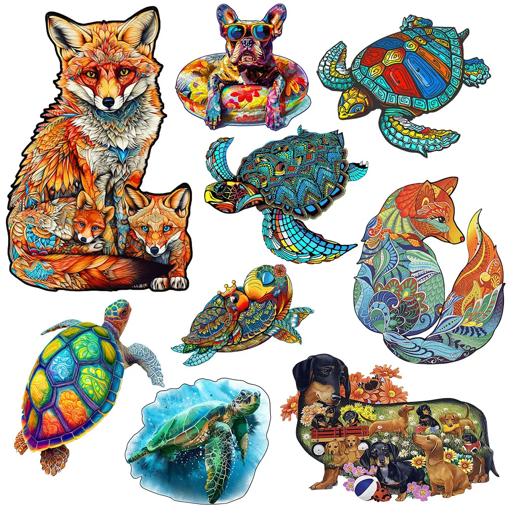 

Colorful Animal Wooden Puzzles Children's Educational Turtles Wood Irregular Puzzles Exercise Brain Adult Leisure Gathering Game