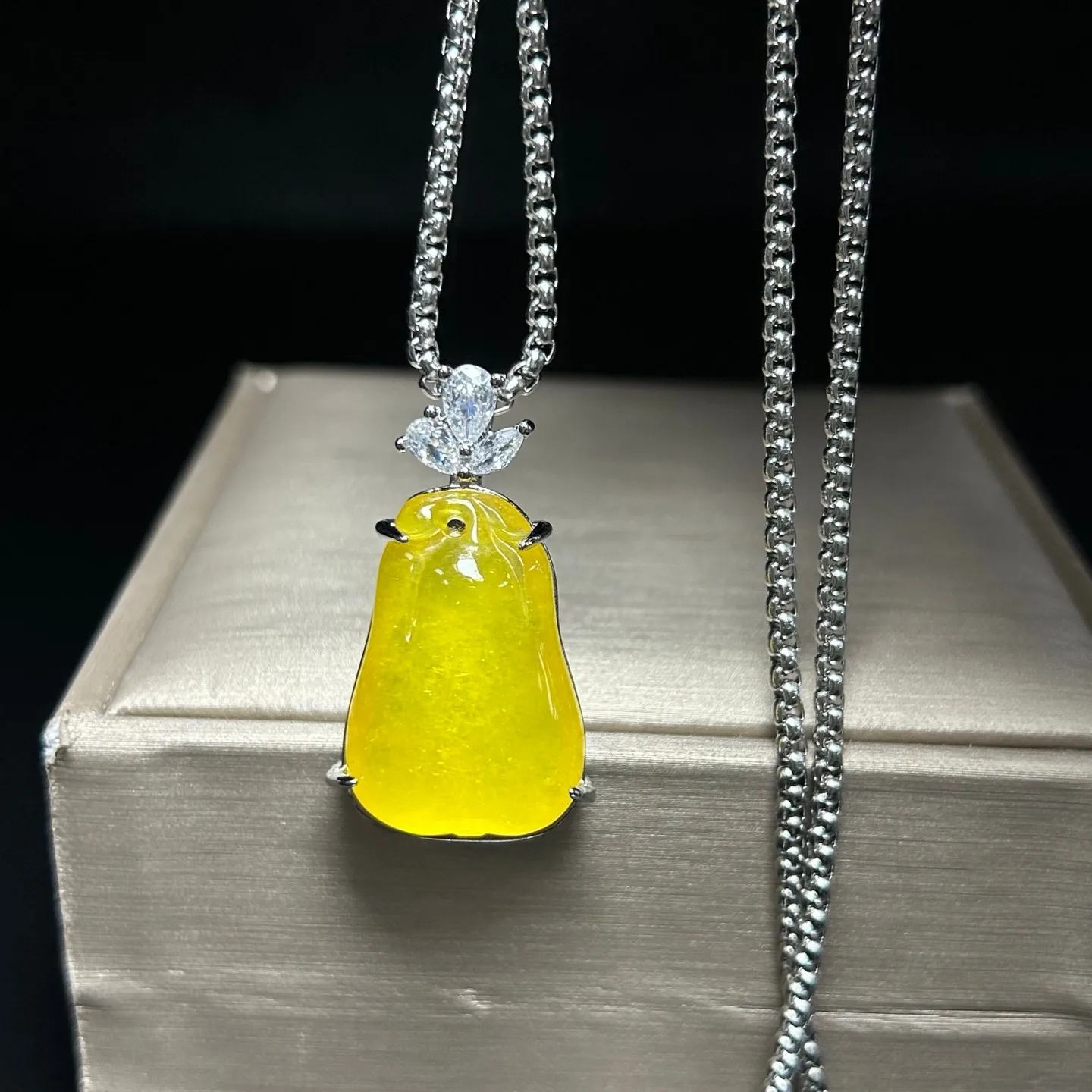 Real Natural High Ice Yellow Burme Jade Jadeite amulet Fugua Pendant&Necklace