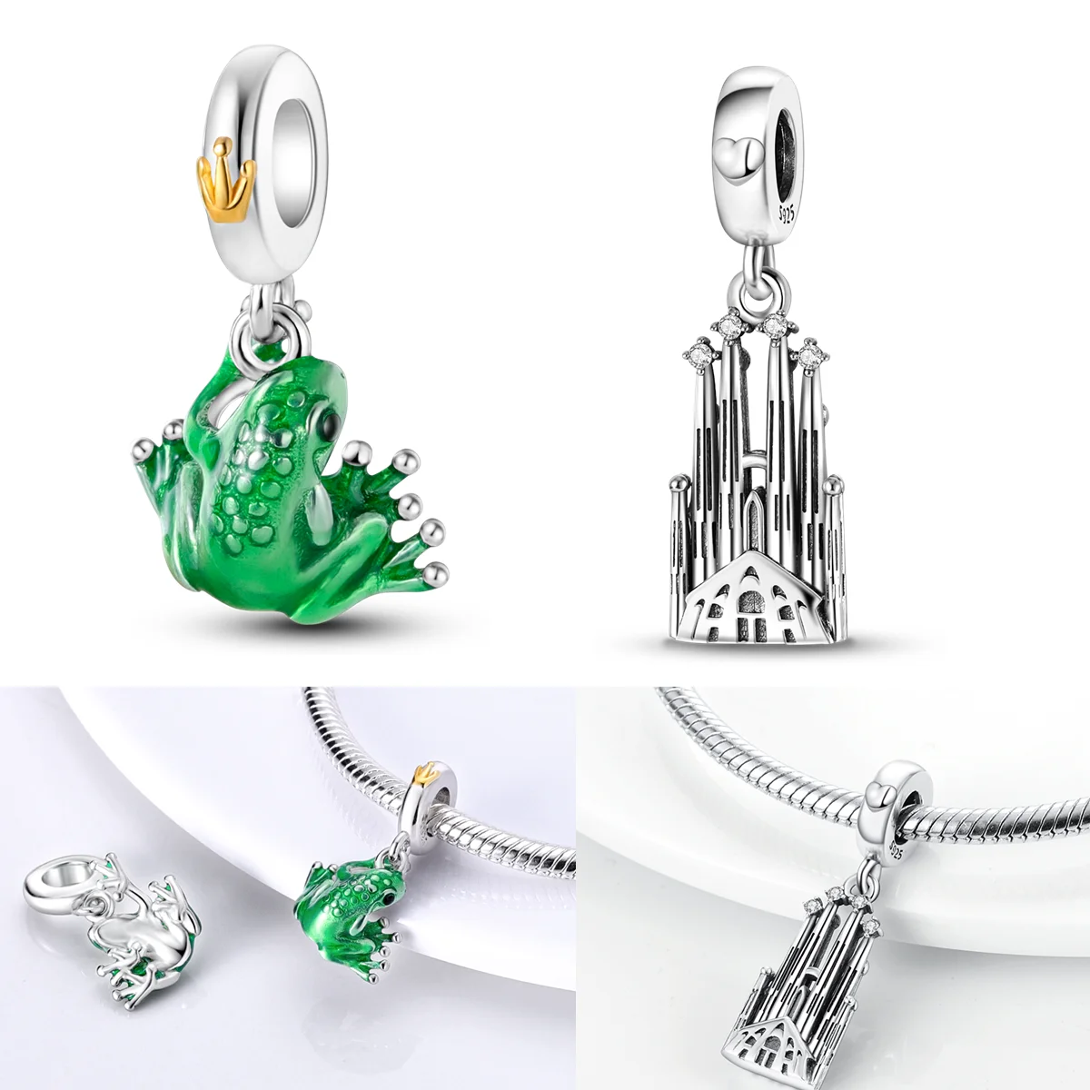 

925 Sterling Silver Frog Crown Charms Bead Castle Dangle Fit Original Bracelet DIY Women Jewelry