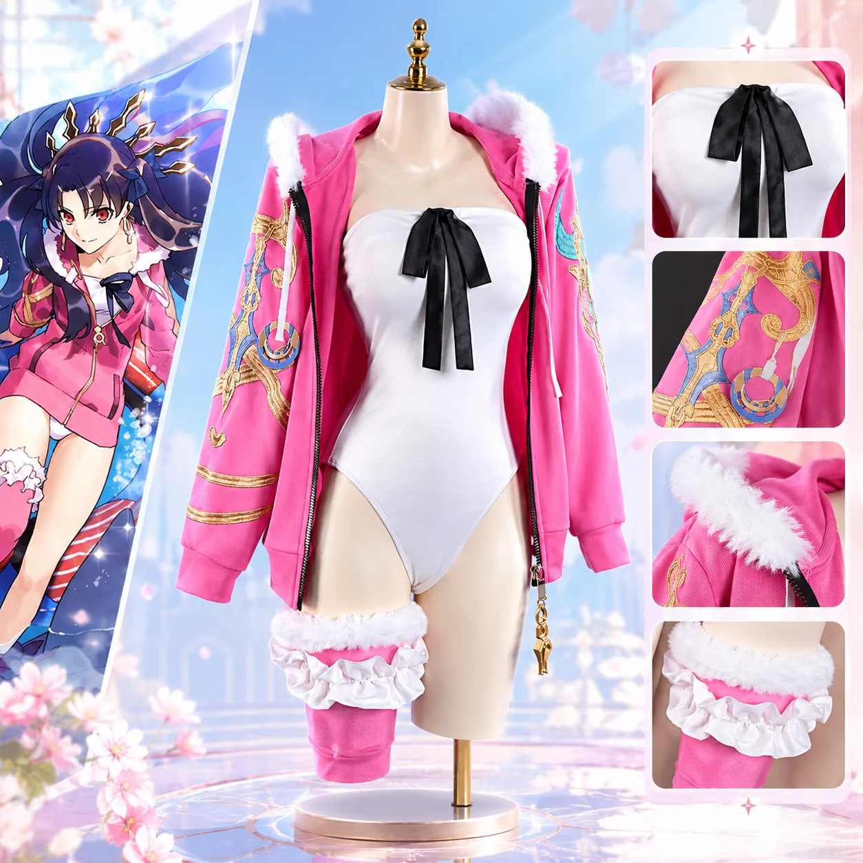 ROLECOS FGO Ishtar Anime Cosplay Costume Pink Casual Wear 4th Rider Outfit Women Halloween Party Role Play Full Set