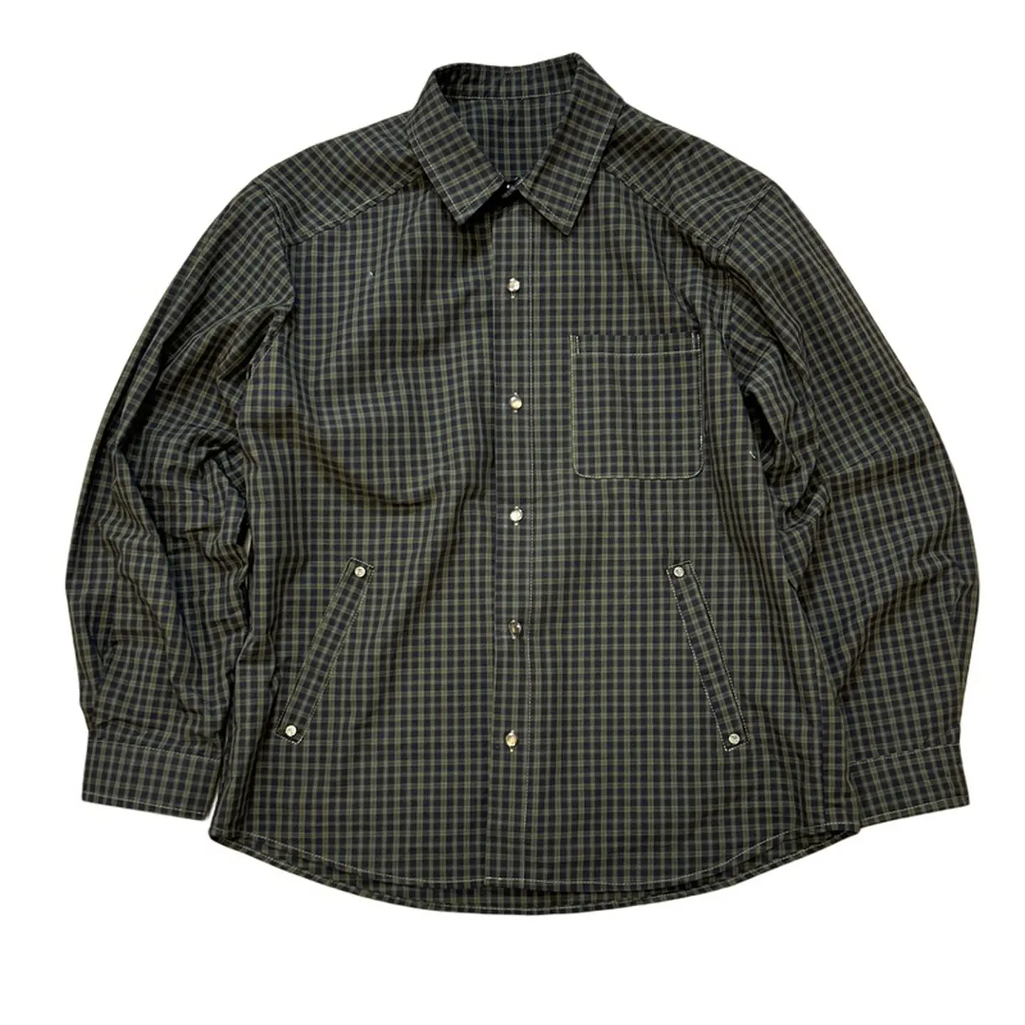 American Style Retro Pure Cotton Checkered Shirt Men's and Women's Loose Cityboy Workwear Shirt
