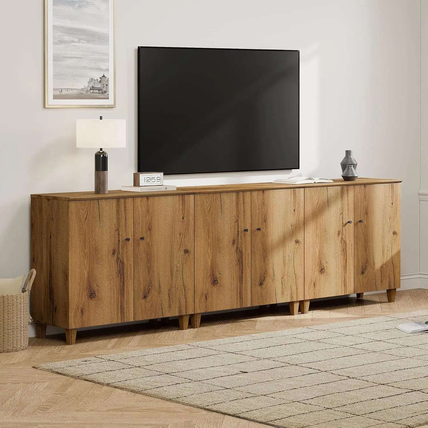 

Modern Wood TV Stands for 100+ Inches TVs, 3 in 1 Wide Entertainment Center Cabinet with 6 Doors, Media Console, Customized