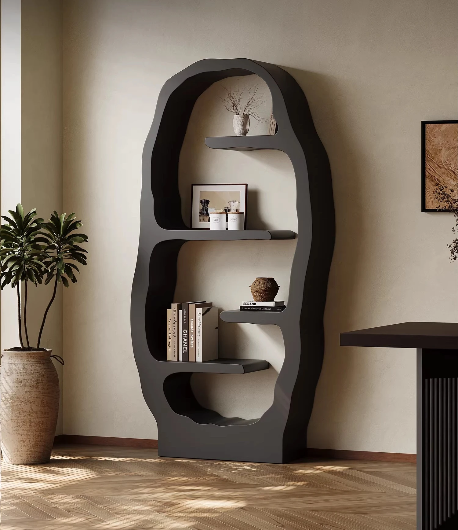 Retro study shelf Home living room decorative shelf High-end solid wood storage rack Designer medieval shelf