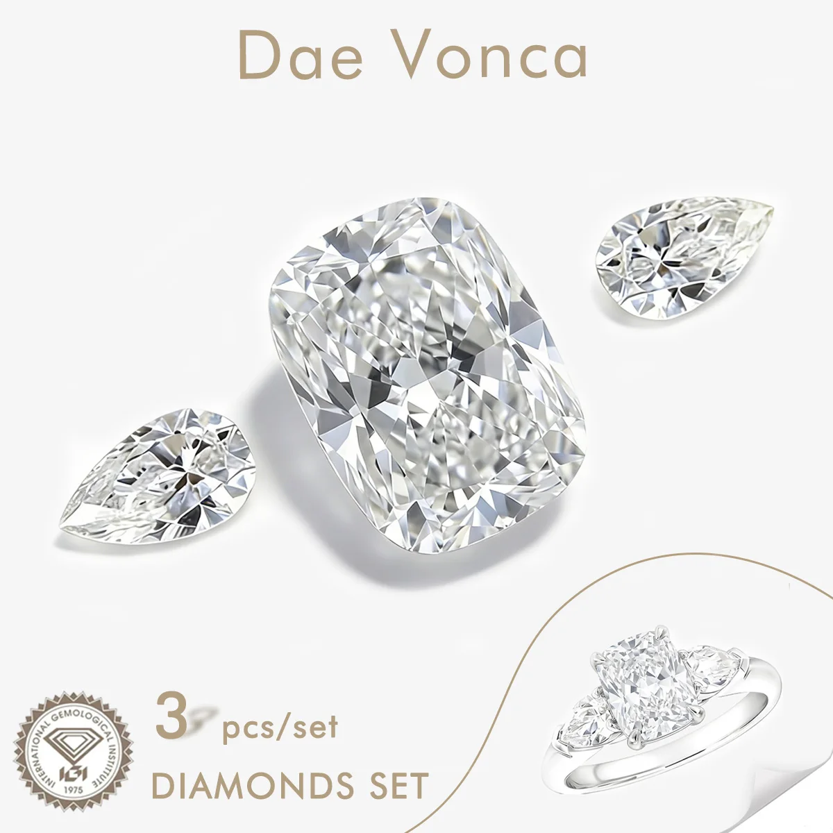 

CVD/HPHT 3 Pieces Loose Diamonds Set IGI Certified Lab Diamonds Set Cushion and Pear Cut Lab Created Diamond ond For Rings Made