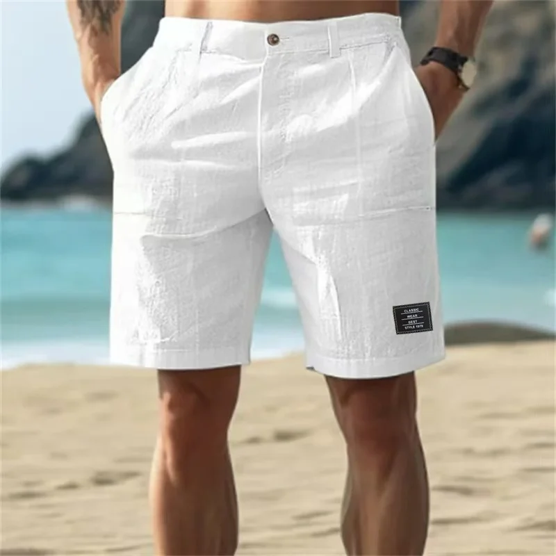 2026 Summer Cotton Linen Shorts for Men Solid Casual Button Pocket Beach Shorts Men's Comfortable Simple Vacation