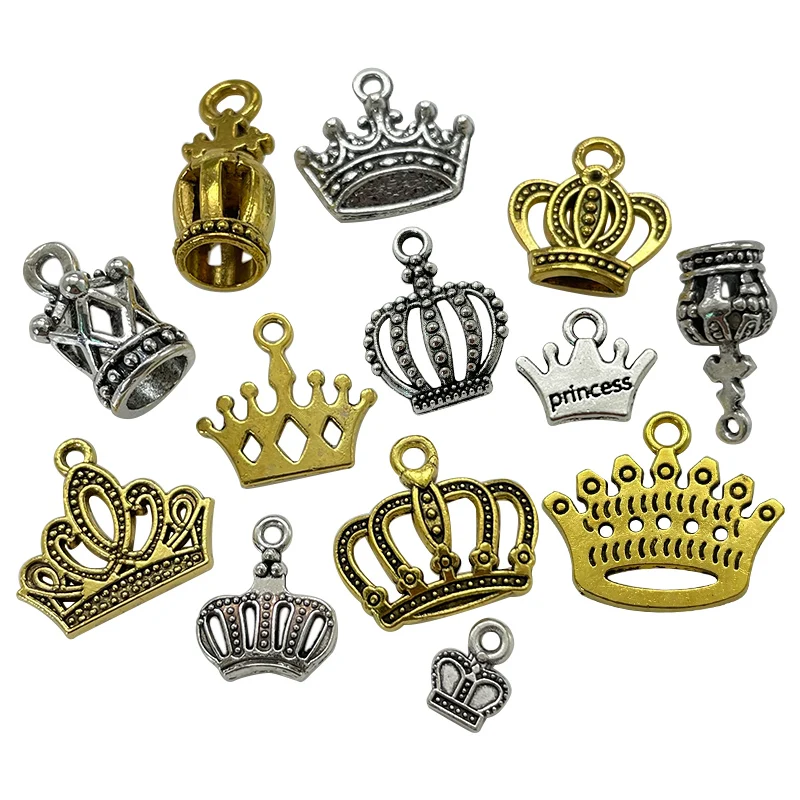 Klasyka Vintage antyczna srebrna złota wydrążona korona cynkowa wisiorek ze stopu zawieszka DIY bransoletka naszyjnik biżuteria metalowa akcesoria