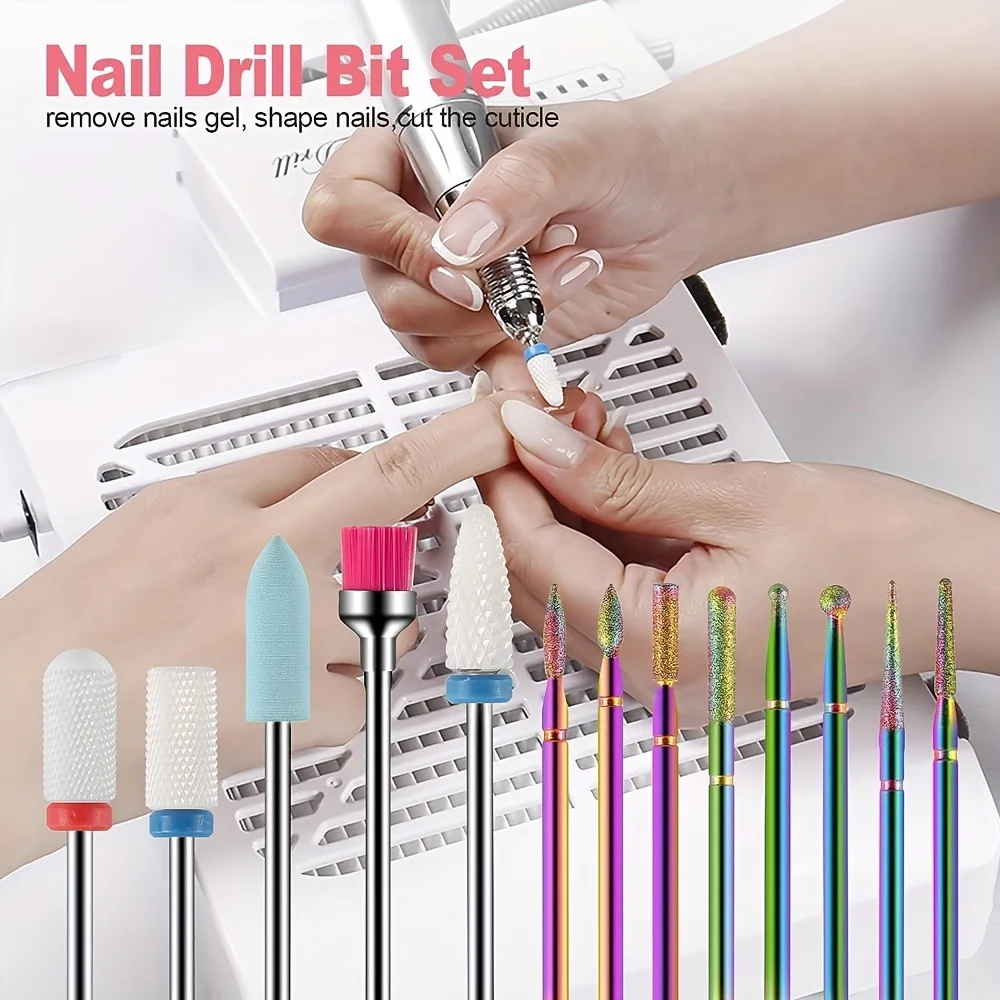 13pcs Professional Ceramic Nail Drill Bit Set with Box Electric Manicure Nail File Bit for Acrylic Gel Nails and Cuticles Drills