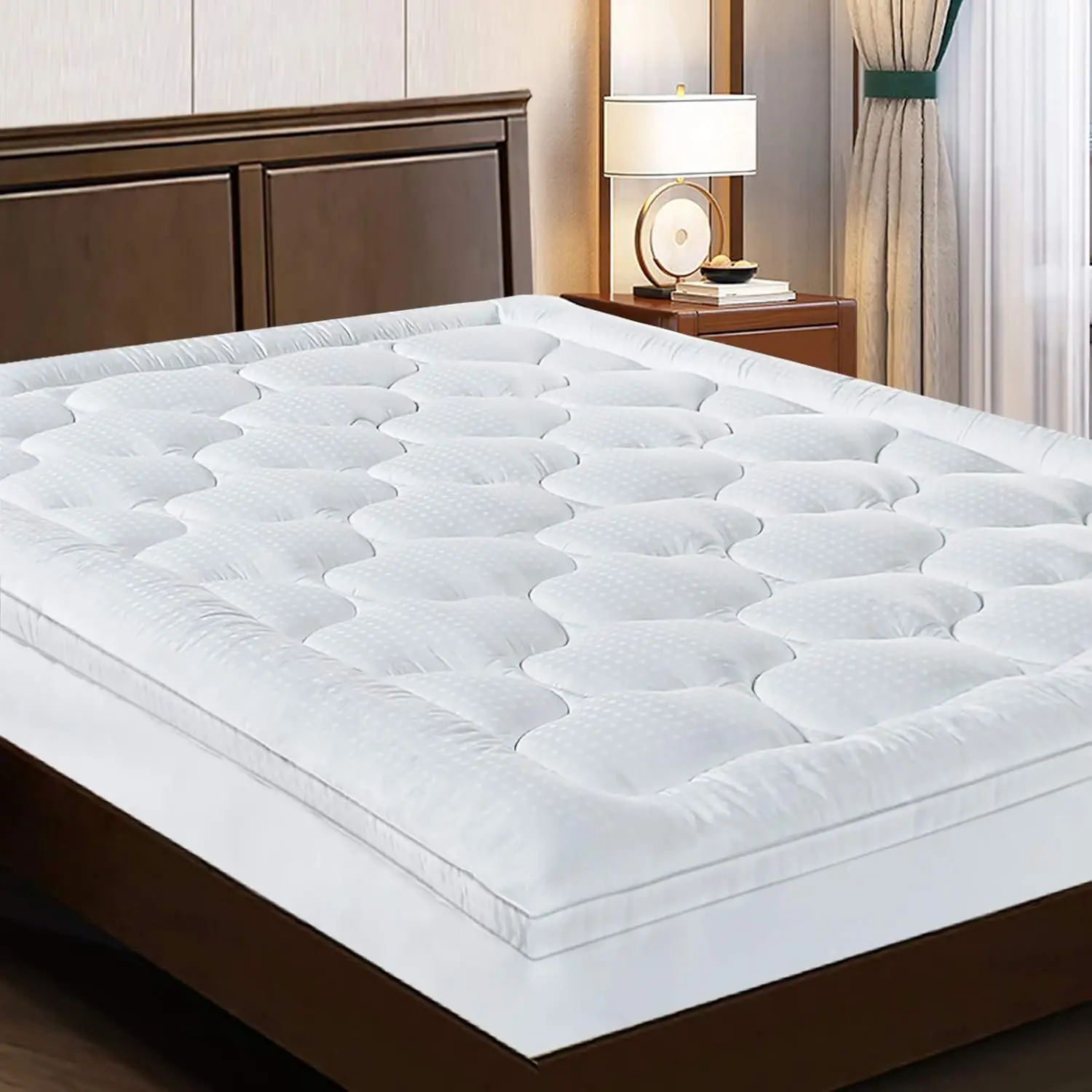 

King Size Mattress Topper Pillow Top Quilted Cotton Cover 8-21 Deep Pocket Extra Thick Pad White 78x80 Inches