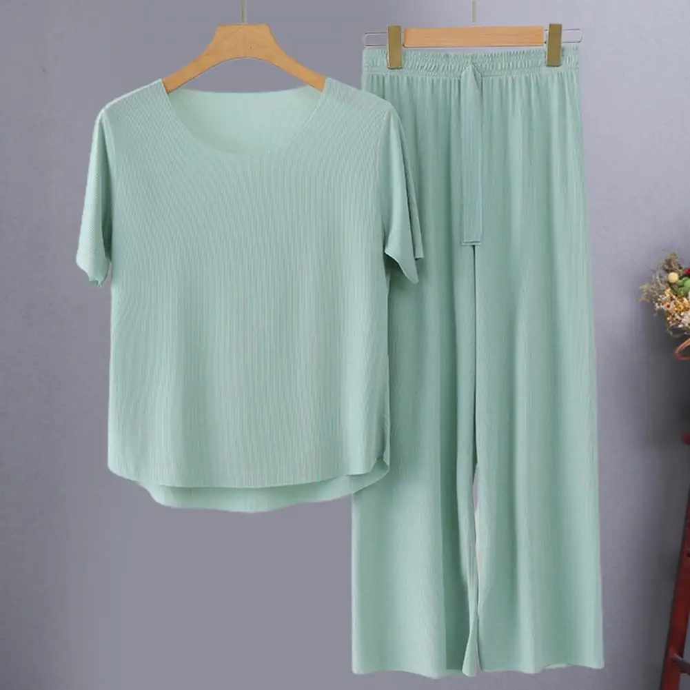 

Женский Воздухопроницаемый пижамный комплект полиэфирная Пижама, бесшовный пижамный комплект из вискозы с коротким рукавом и широкими штанинами для комфорта