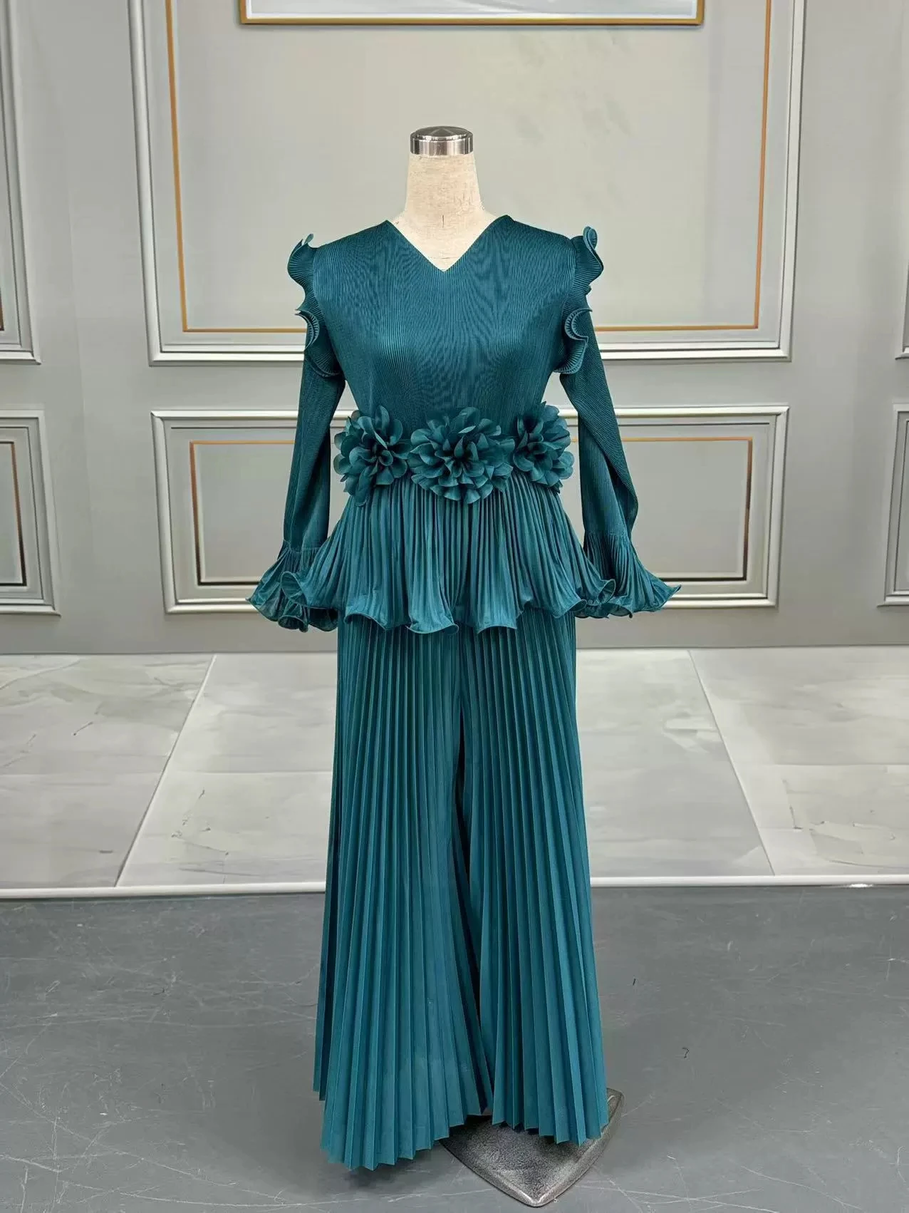 

2025 new women's suits oversized fashion two-piece tops pleated long skirt pleats-GZXX1025