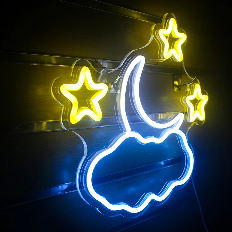 Ineonlife iluminação de néon led lua estrela nuvem design parede arte decoração do quarto usb alimentado sinal de néon para kawaii crianças quarto noite lâmpadas