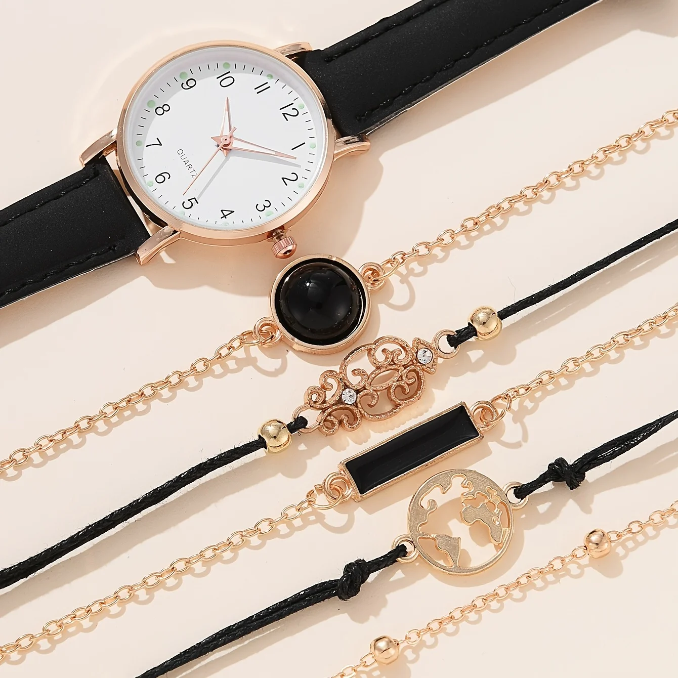 1pc Minimalist Square Pointer Quartz Watch & 4pcs Bracelet Fancy Women Watches Jewelry Valentine's Gifts For Her