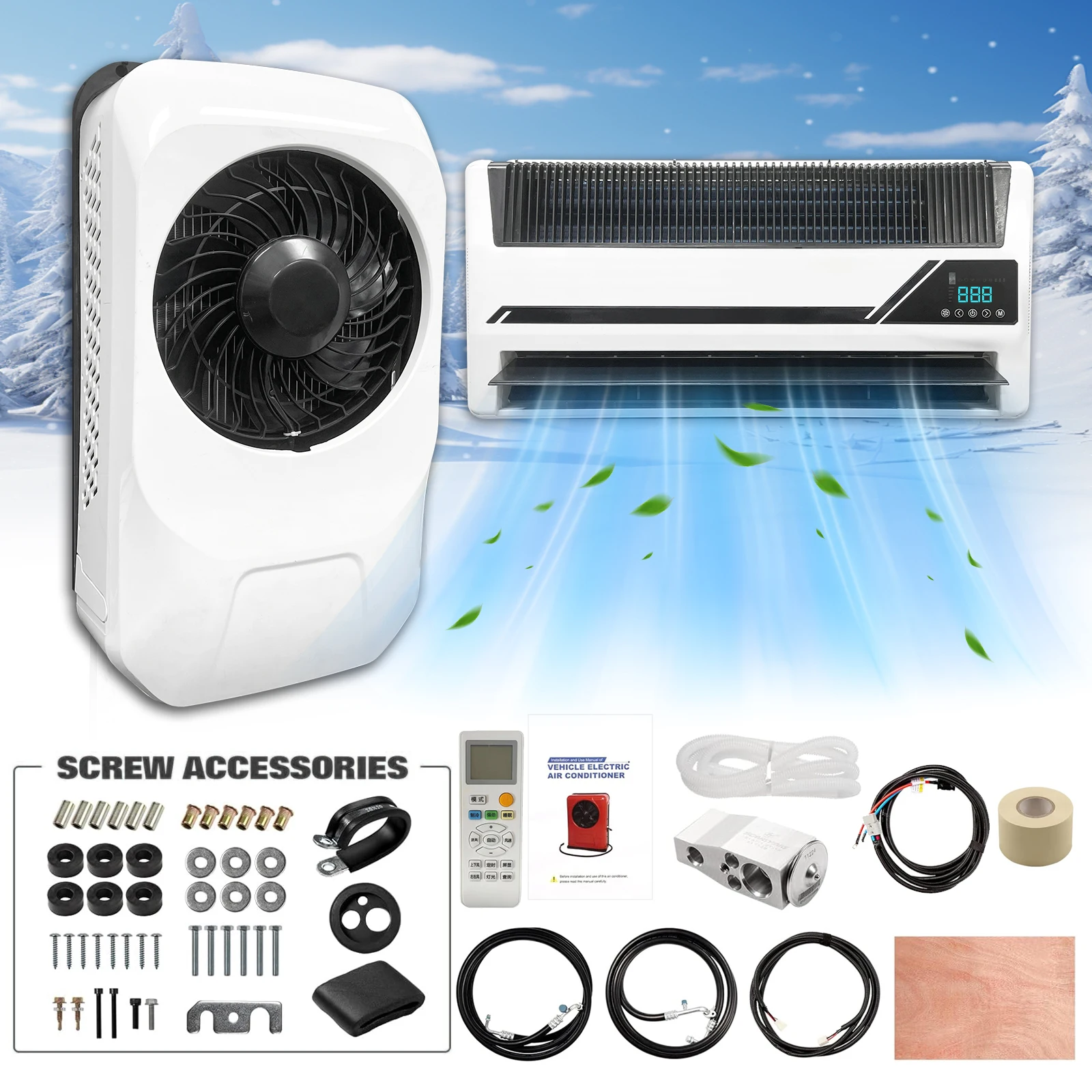 

Treeligo 12V Electric Split Parking Air Conditioner For RV Car Boat DC Cooling System Low Power Consumption Quick Cool 10500BTU