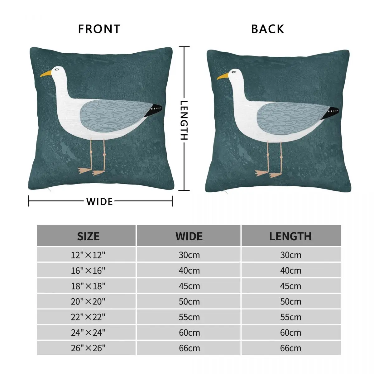 Seagull Standing Square Pillowcase Polyester Linen Velvet Printed Zip Decorative Sofa Seater Cushion Cover 45x45