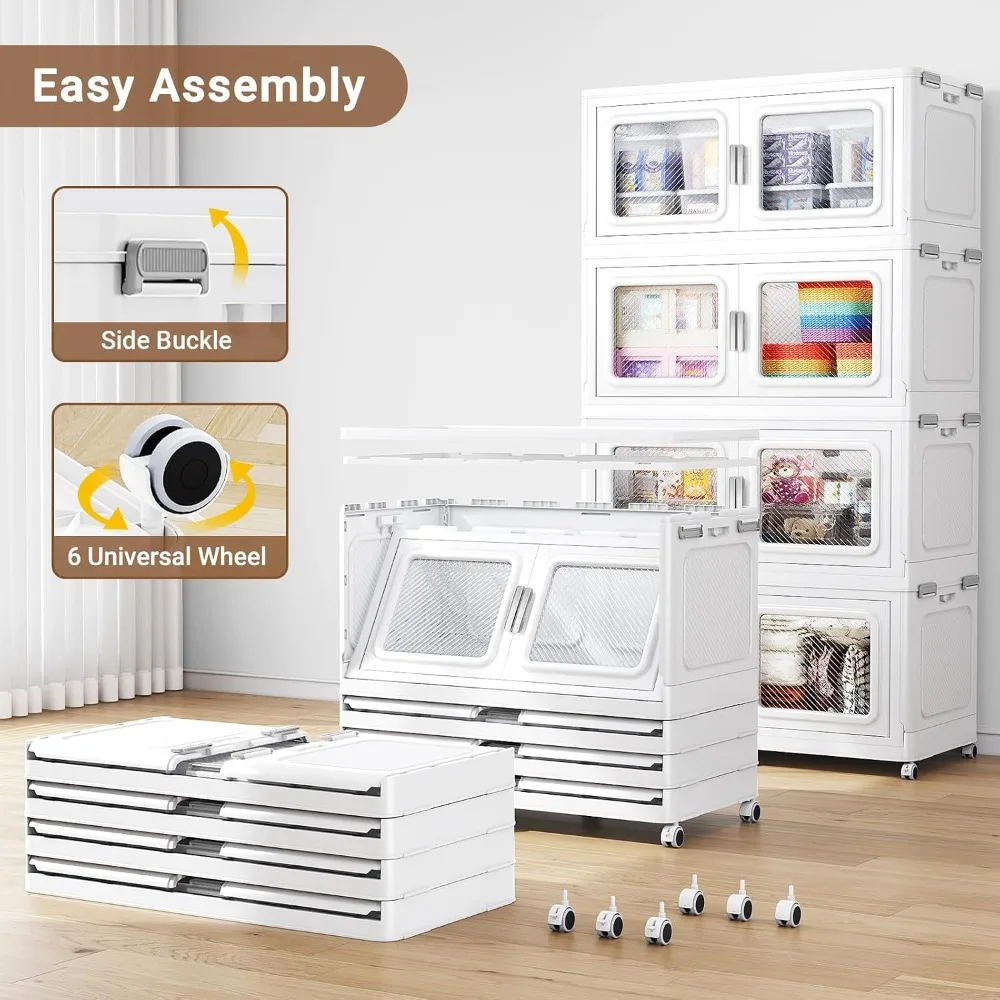 300QT Extra Large Stackable Storage Bin w/ Lid & Wheels, 75Gal Collapsible Plastic Box, Heavy-Duty Organizer