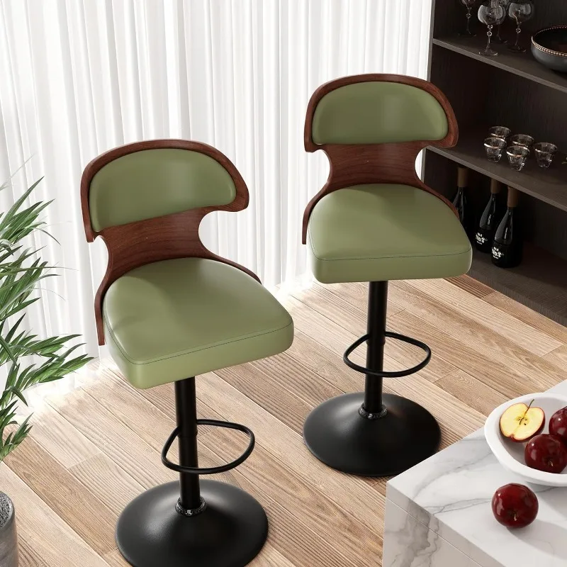 Bar Stools Set of 2 Seat Adjustable Height 24.5-33.5IN - Bentwood Swivel Barstools with Back & Footrest