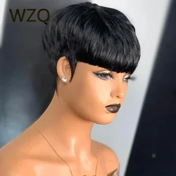 Short Bob Wigs Pixie Cuts Wig Straight Human Hair Wig For Black Women Machine Lace Front Human Hair Wig Pre Plucked 180% Density