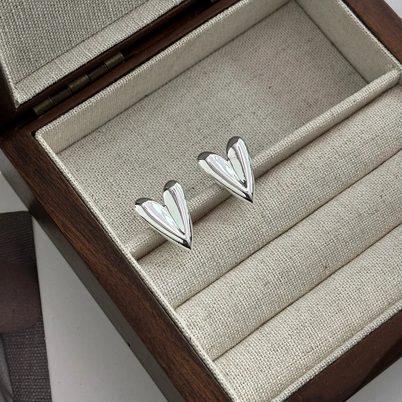 PANJBJ 925 Sterling Silver Love Heart Earring for Women Girl Minimalism Office Versatile Jewelry Birthday Gift Dropshipping image 2