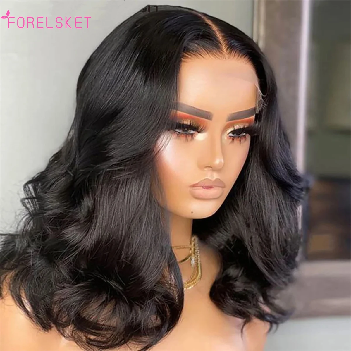 Perruque Bob Lace Wig Body Wave Brésilienne Naturelle, Cheveux Vierges, 13x4, Pre-Plucked, Densité 180%, Partie Latérale, pour Femme Africaine