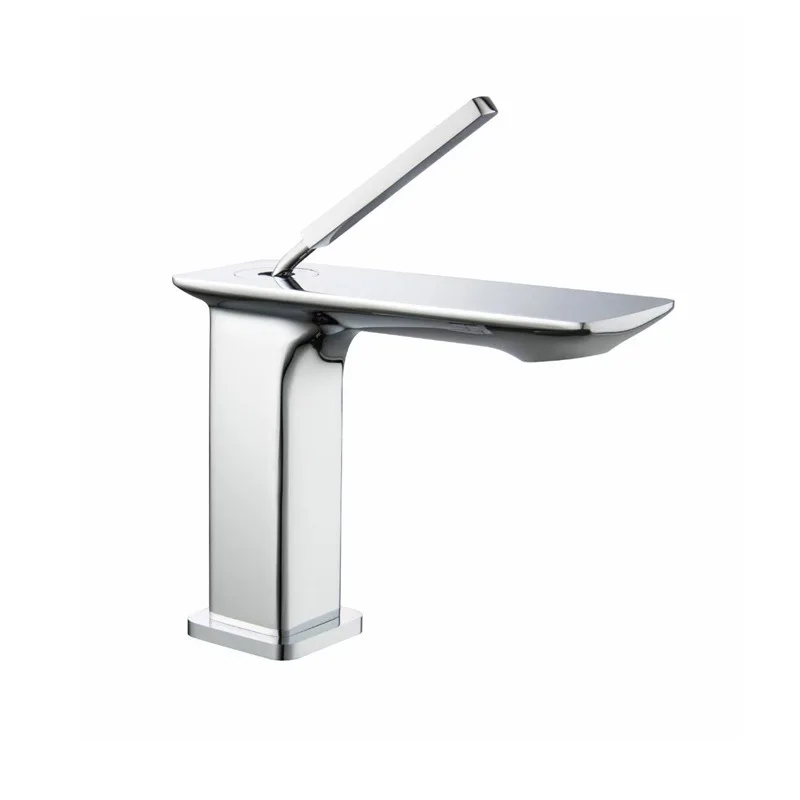 

Bathroom copper electroplated basin faucet, under-counter basin chrome-plated single handle square flat faucet 31158