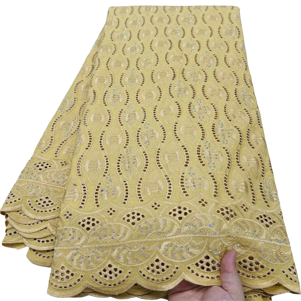 

2025 нигерийская вышитая хлопковая кружевная ткань высокого качества, 5 ярдов, африканская кружевная ткань, швейцарская вуаль, кружевная свадьба для женщин и мужчин, шитье