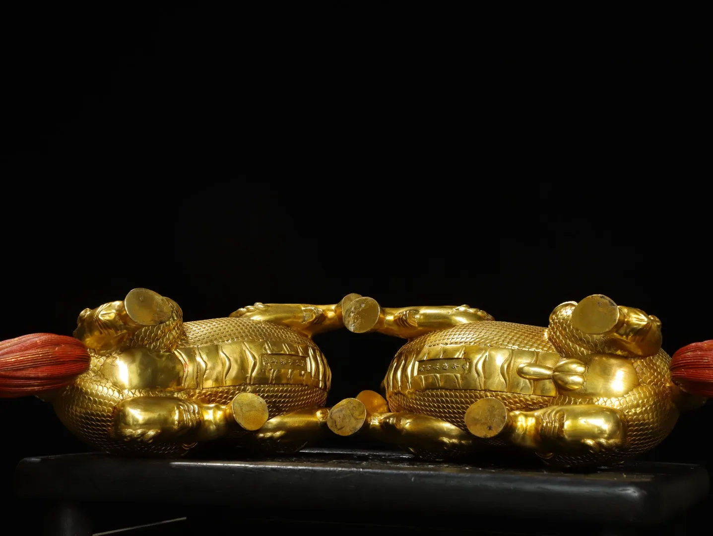 Xizang Folk Old Bronze Gilded Painted  Cinnabar Kirin Statue mythical beast a pair Amass wealth Ornaments Town house Exorcism