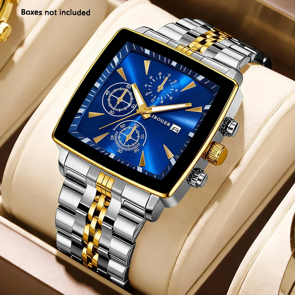 New men's fashionable quartz watch with square dial, perfect for daily commuting and a wedding gift for friends
