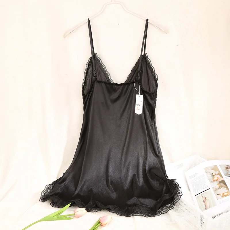 

Home Women's Pajamas Matte Super Soft High Elastic Silk Spring And Summer Dress Underwear Sexy Solid Color Sling Nightgown