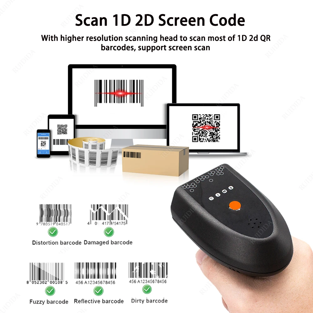 1d/2d handheld qr Code Scanner Wireless or Bluetooth  Barcode Reader Bar Scanner 2D Portable DM code Reader